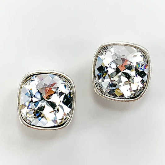 Pink Panache Austrian Square Crystal Post Earring, 10mm CLEAR SILVER
