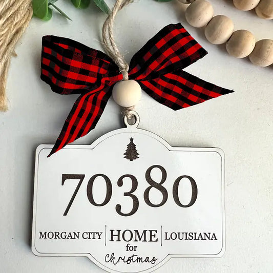 Zip Code Christmas Ornament - Buffalo Plaid