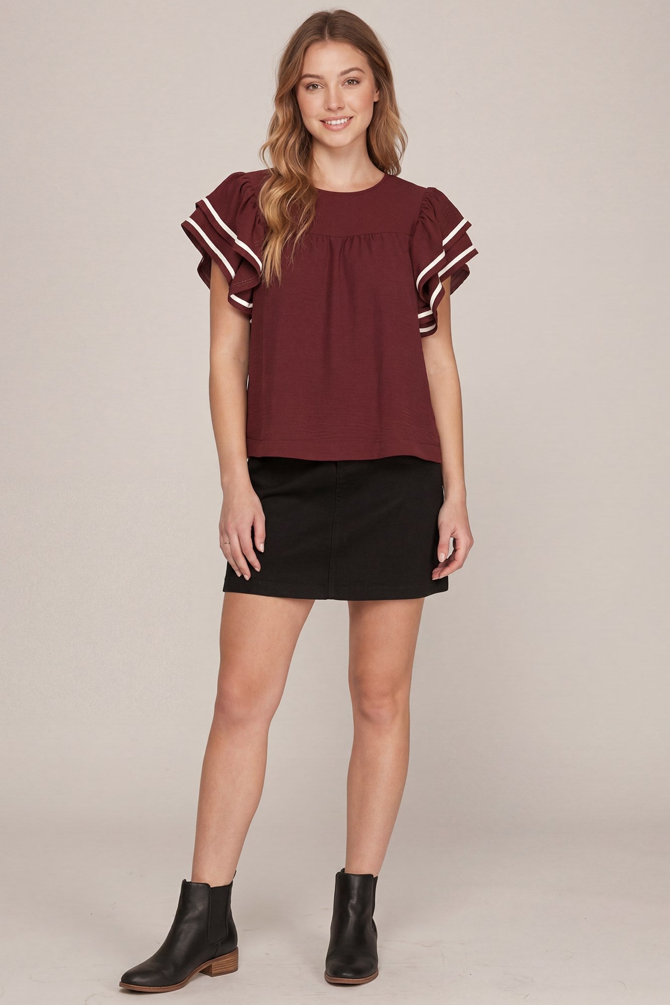Ruffle Sleeve Game Day Woven Top