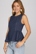 Sleeveless Peplum Back Zip Top