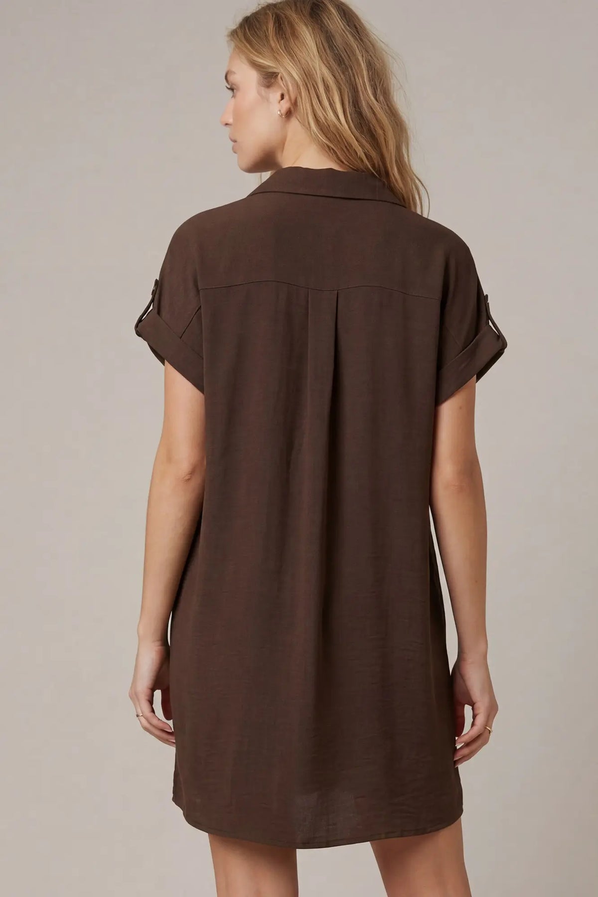 DROP SHOULDER BUTTON UP WOVEN SHIRT DRESS