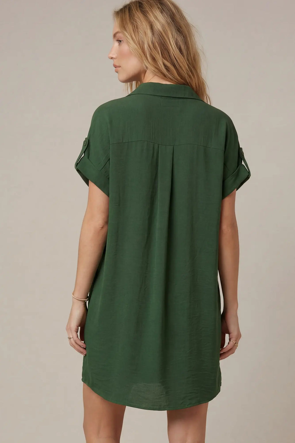 DROP SHOULDER BUTTON UP WOVEN SHIRT DRESS
