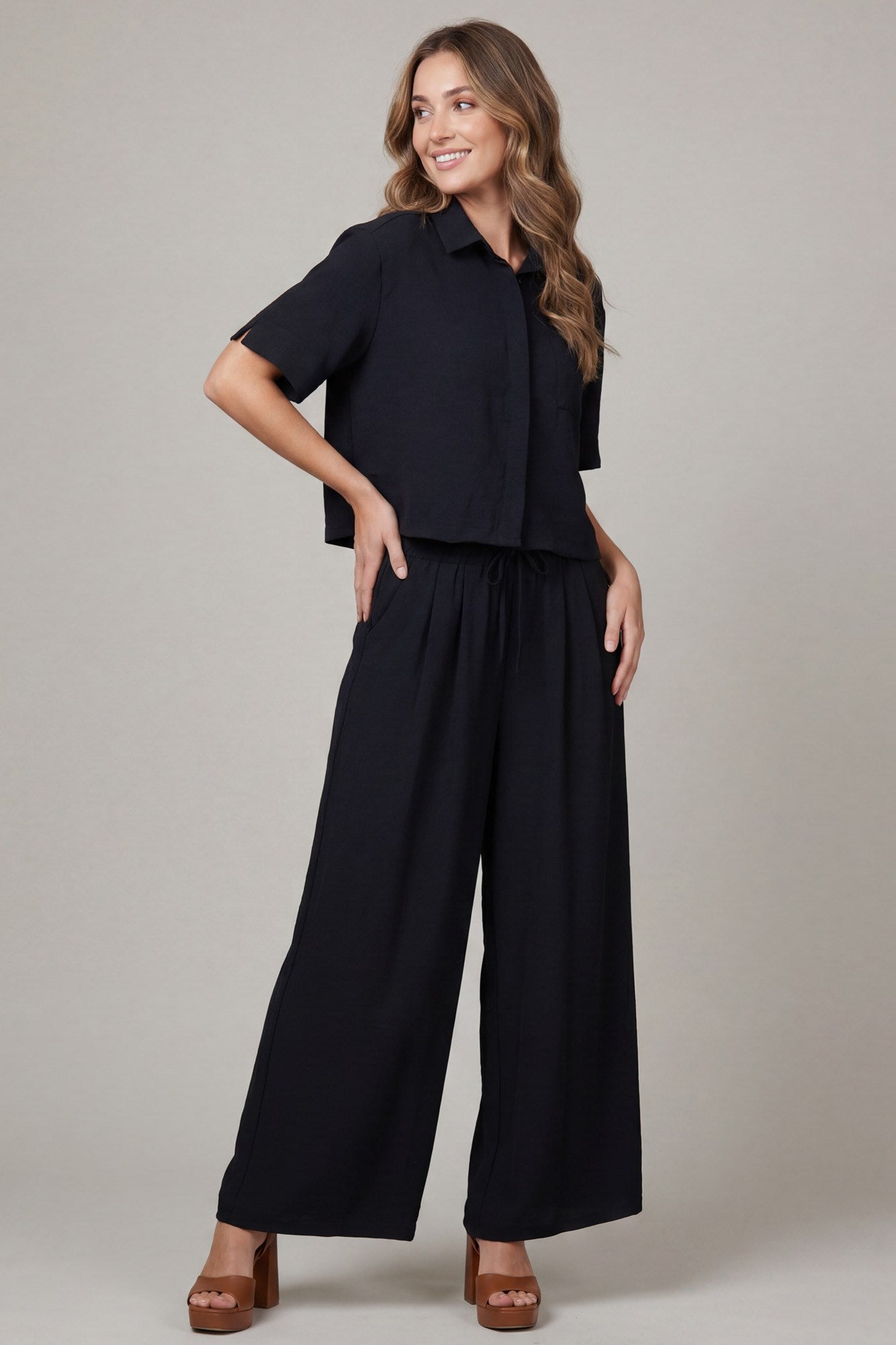 Short Sleeve Button Down Pants Set