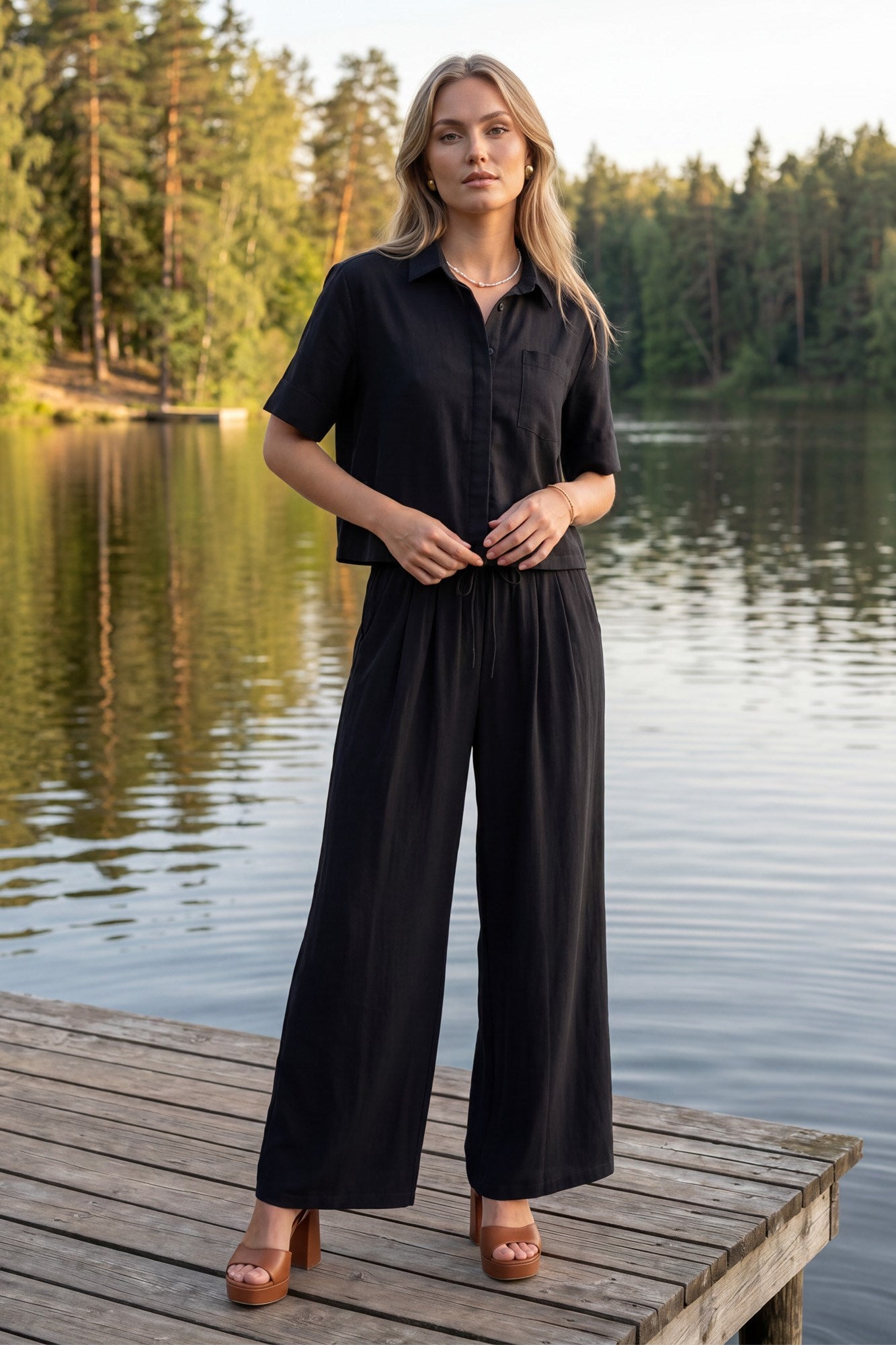 Short Sleeve Button Down Pants Set