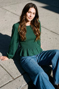 LONG SLEEVE GREEN SMOCKED TOP
