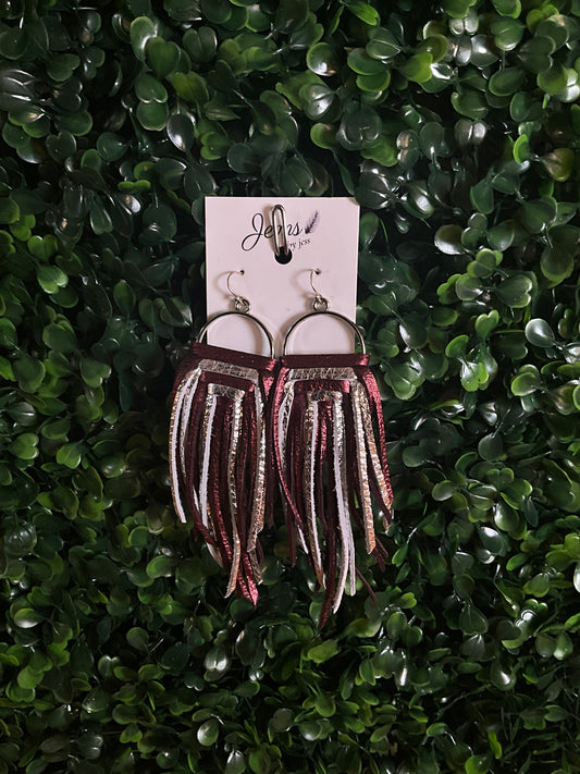 Fringe Maroon/Silver Earring