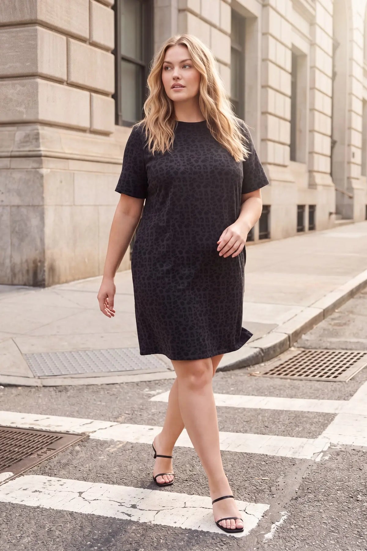 SHORT SLEEVE ANIMAL KNIT DRESS WITH POCKETS