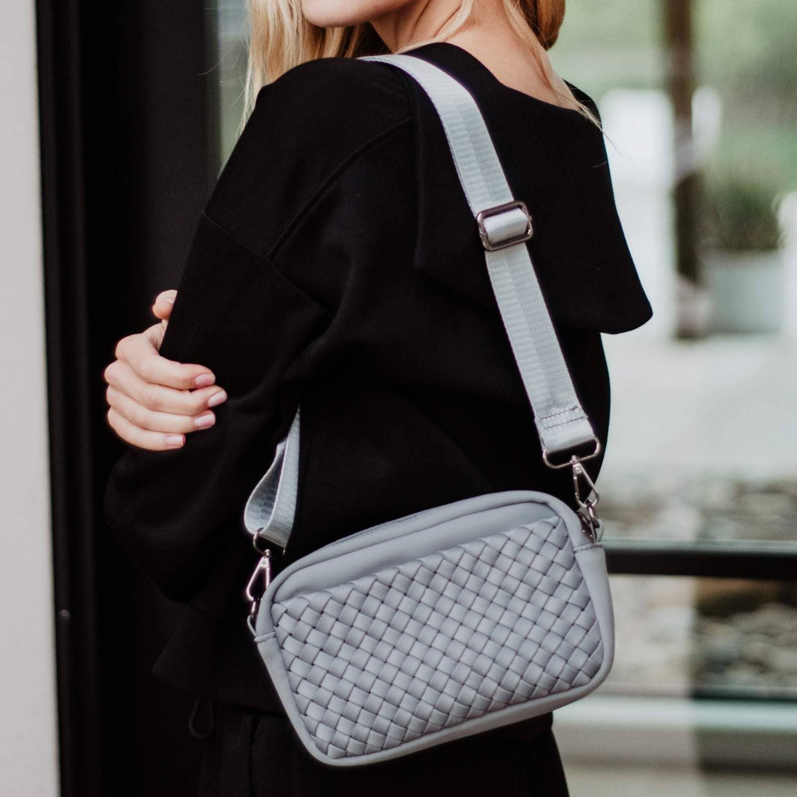 Gray Small Woven Crossbody Bag