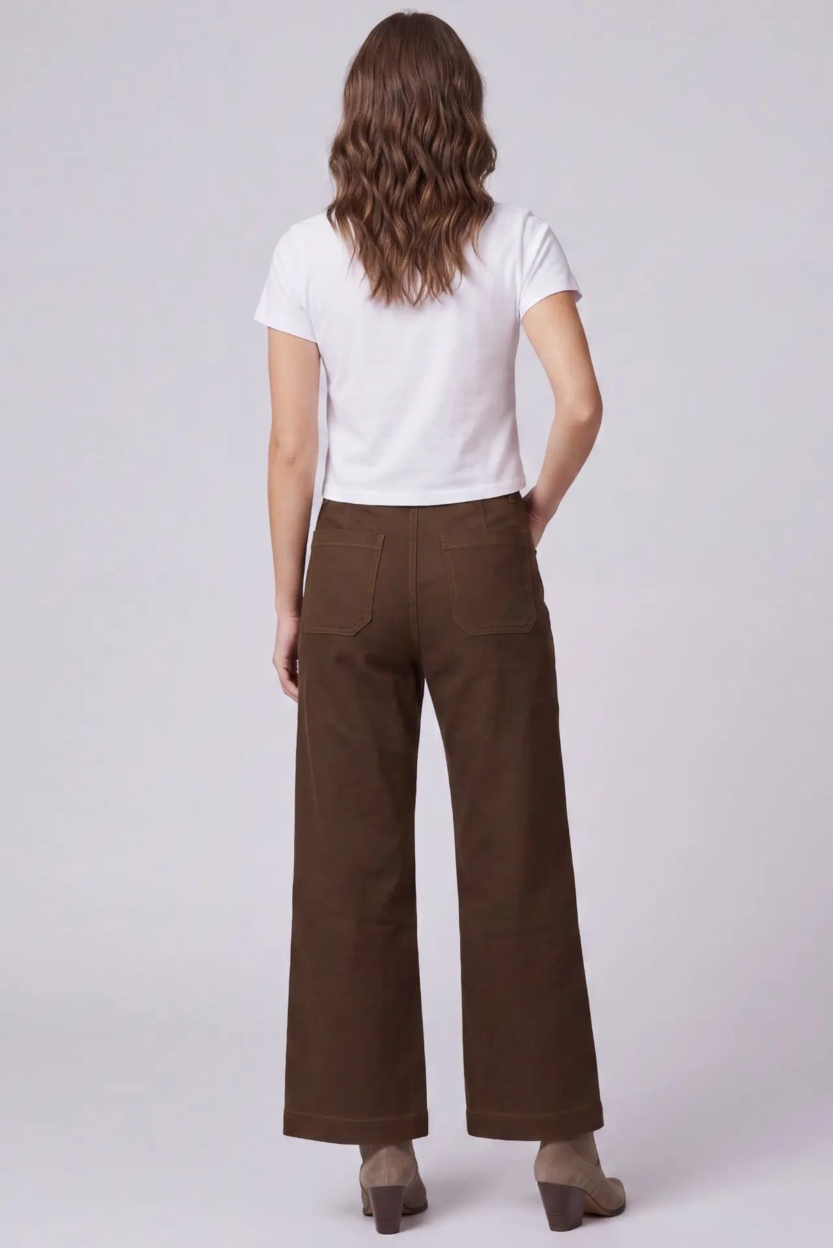WASHED STRETCH LONG BROWN PANTS WITH POCKETS
