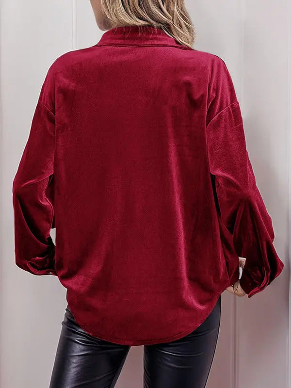 Velvet Red Button Down Top