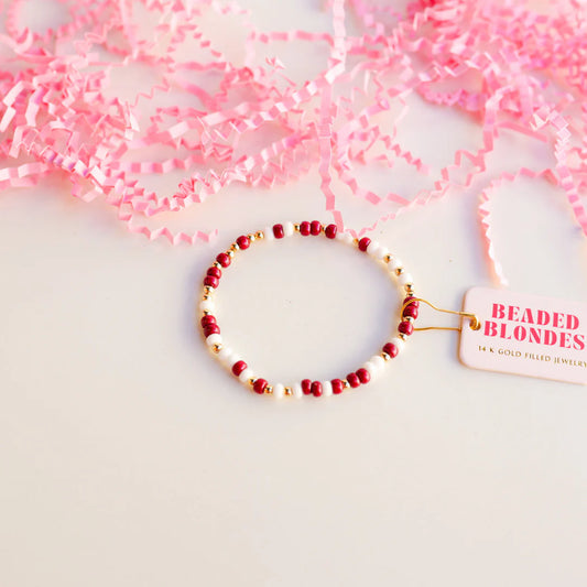 Beaded Blondes Maroon & White Game Day Sprinkle Bracelet