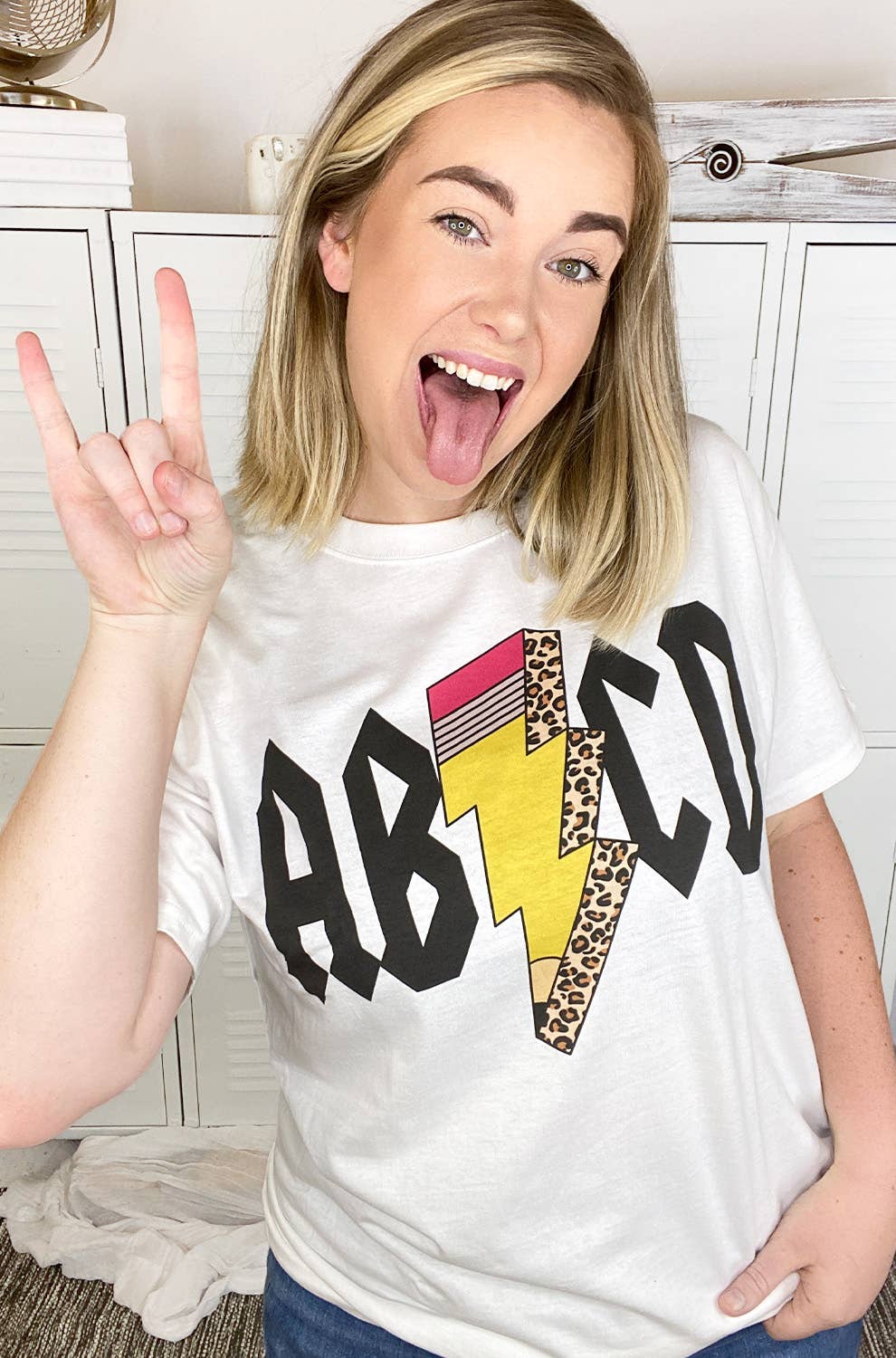 Teacher ABCD Pencil Lightning Bolt Tee