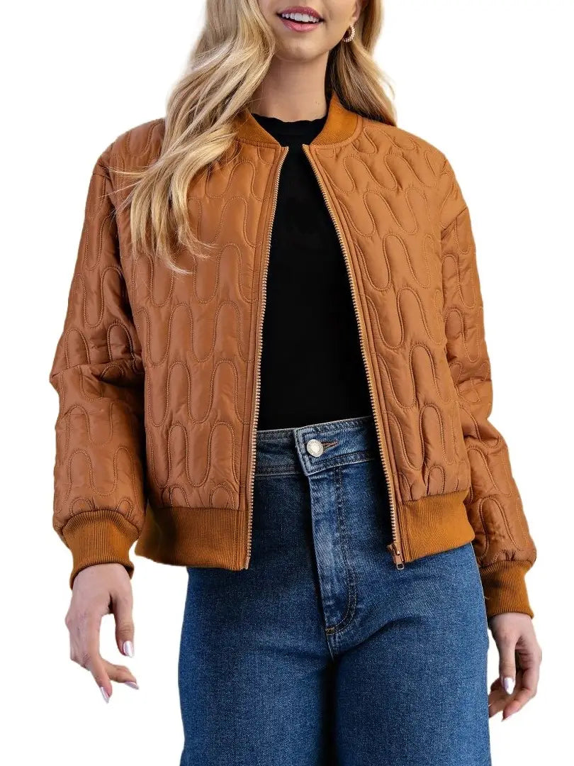 Quilted Puffer Walnut Bomber Jacket