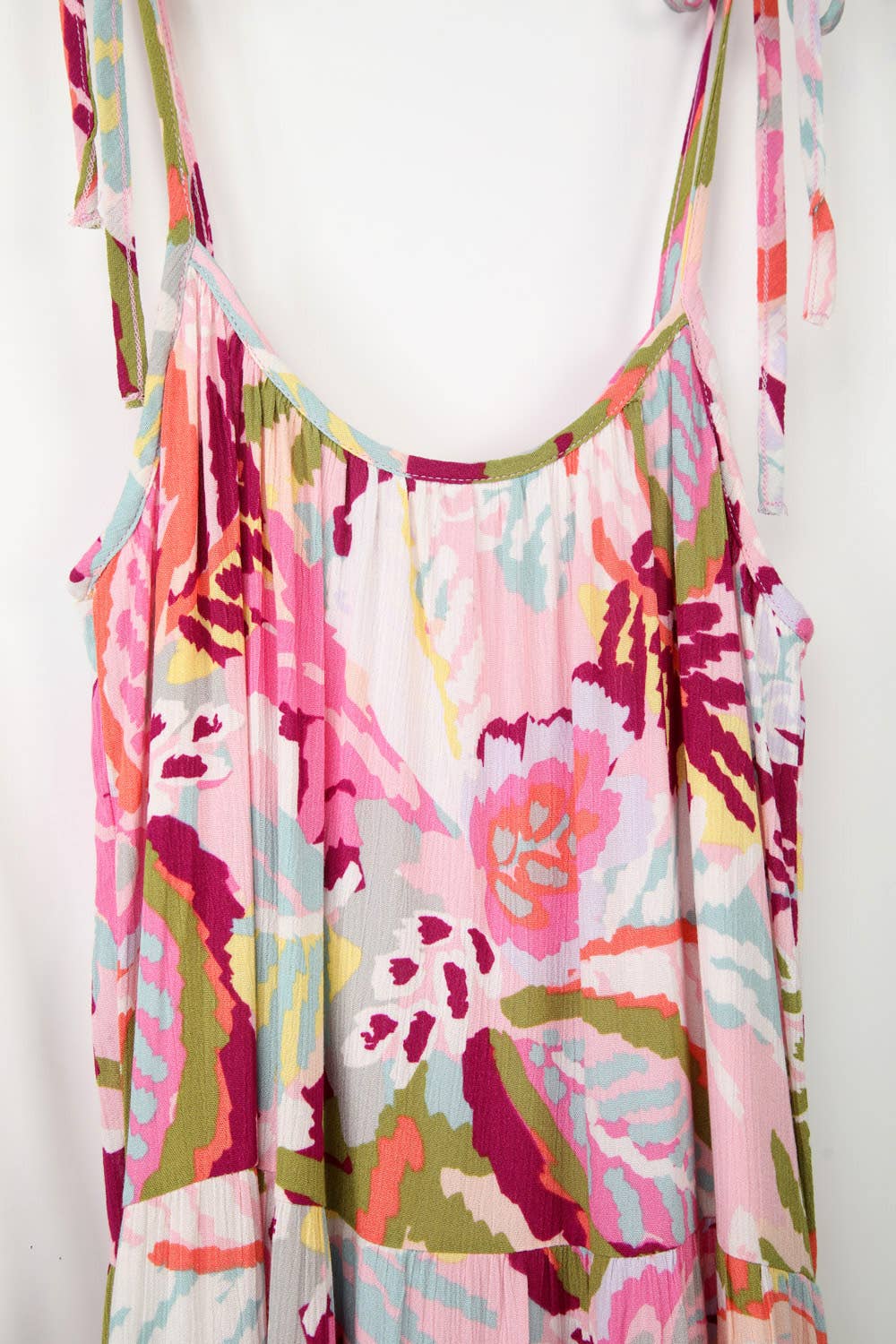 Sleeveless Tropical Printed Summer Midi Dress: PINK MIX