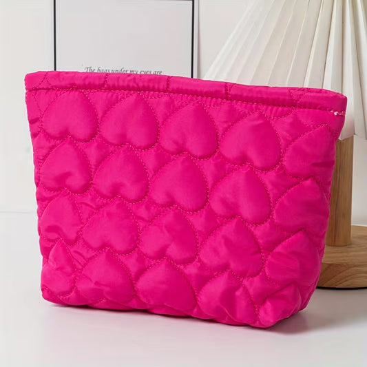 Pink Heart Puffy Cosmetic Bag