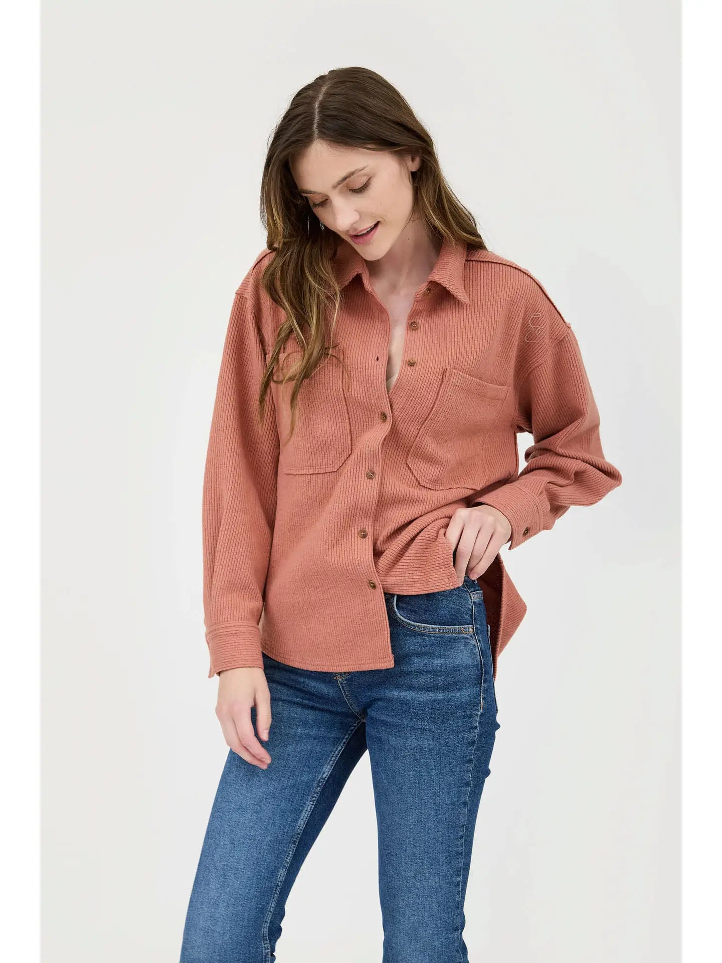 Rib Knit Exposed Seam Button Up Top Jacket - 2 Colors