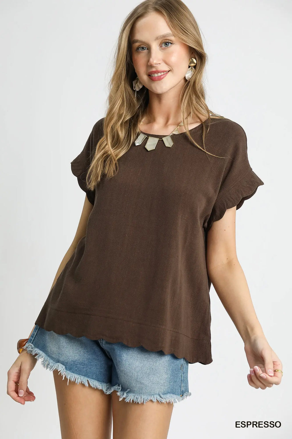 Scallop Hem Linen Espresso Blend Top