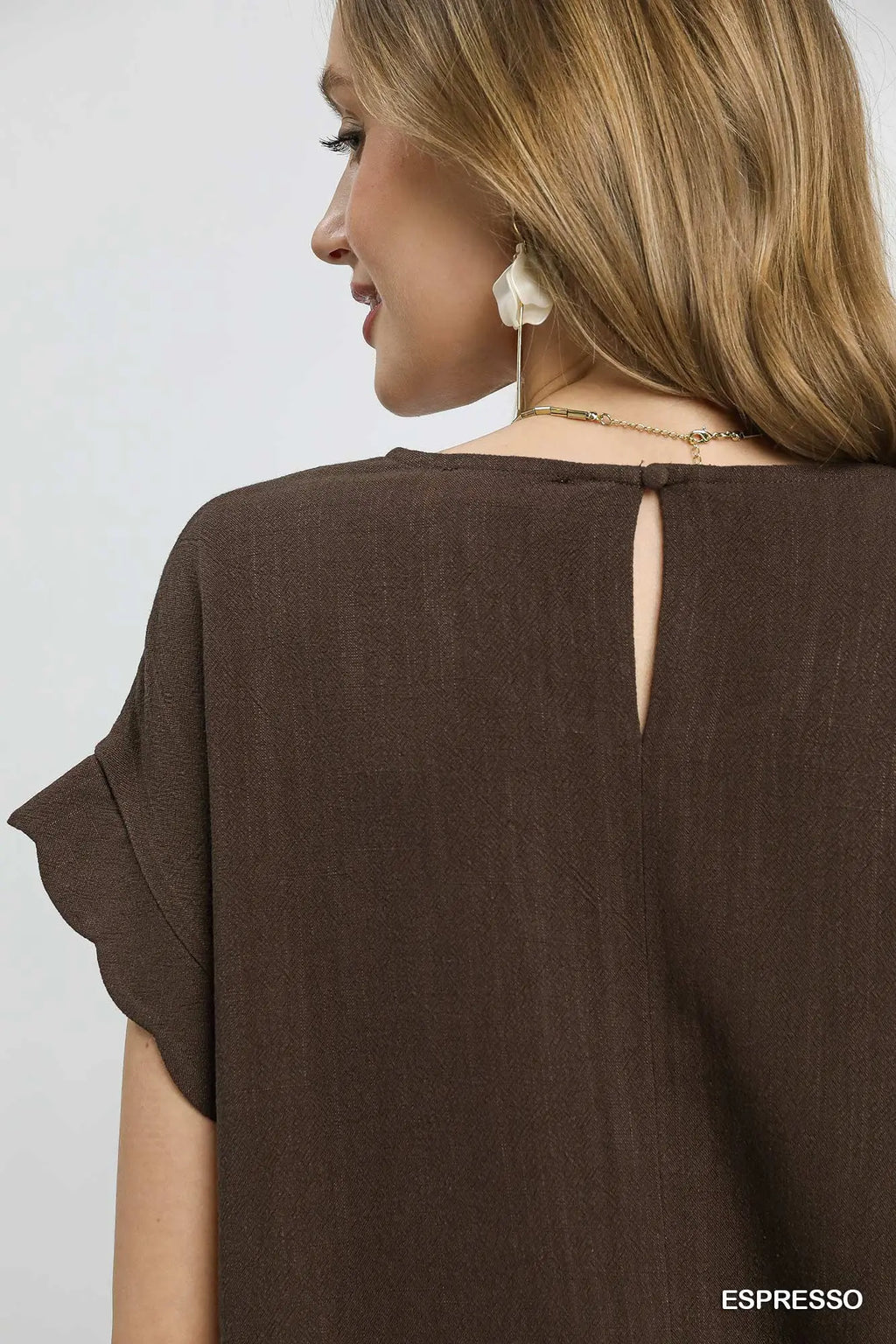 Scallop Hem Linen Espresso Blend Top