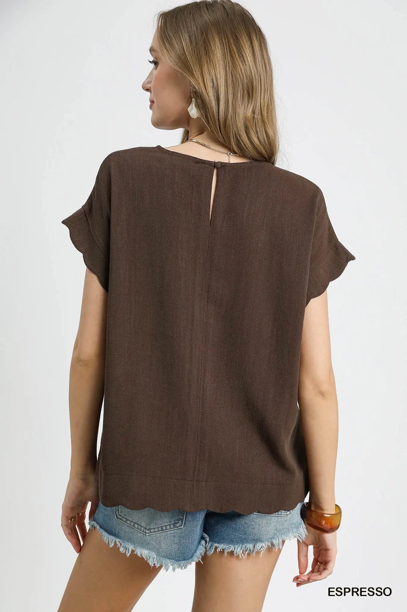 Scallop Hem Linen Espresso Blend Top
