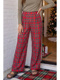 Christmas Festive Plaid Wide Leg Pull On Pants