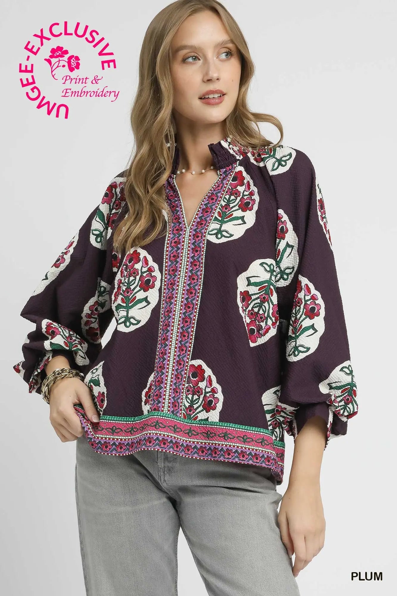 Boho Plum Floral Print Tunic Top