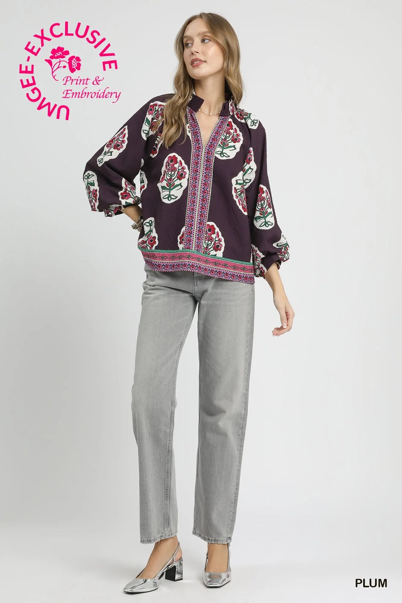 Boho Plum Floral Print Tunic Top