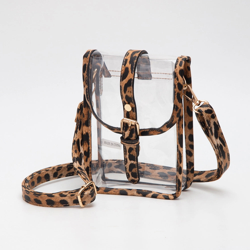 Faux Leather Belt Buckle Transparent Crossbody Bag