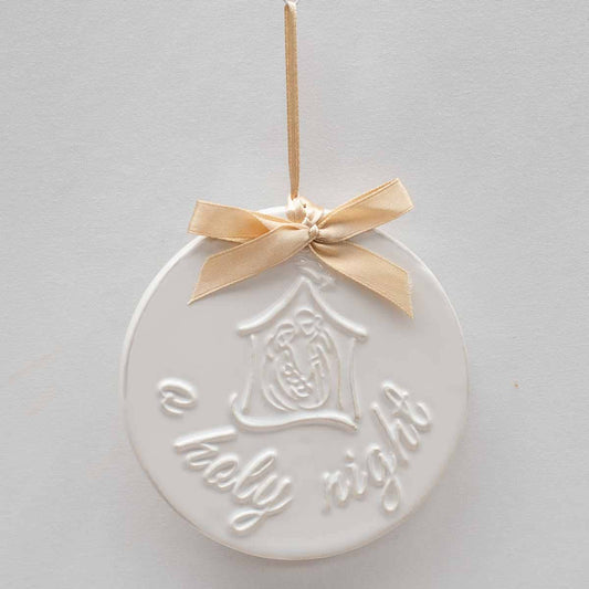 O Holy Night Embossed Ornament   White/Gold