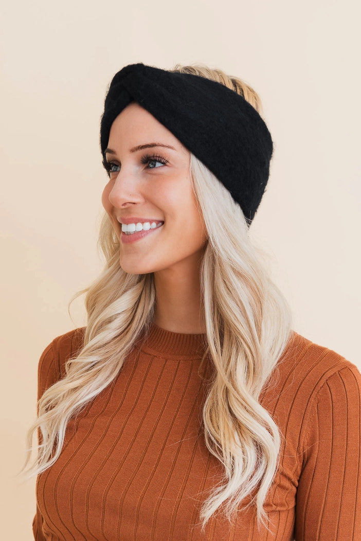 Huachi Twist Knot Boho Black Headband
