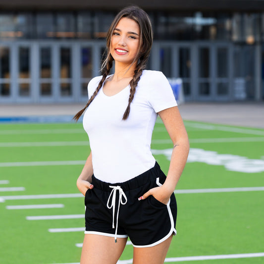 High-Waisted Varsity Game Day Shorts with Pockets - Black