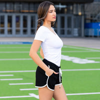 High-Waisted Varsity Game Day Shorts with Pockets - Black