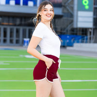 High-Waisted Varsity Game Day Shorts with Pockets - Burgundy