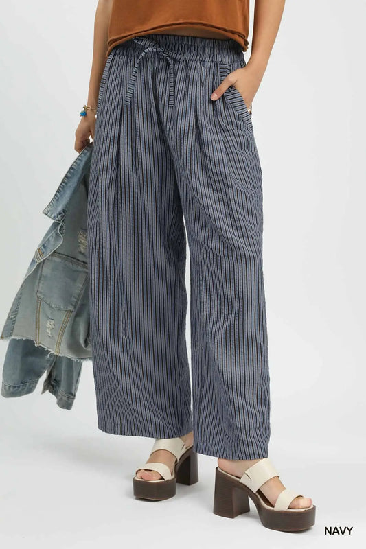 Striped Navy Wide-Leg Pants