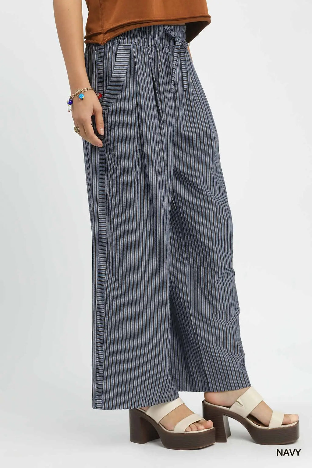 Striped Navy Wide-Leg Pants