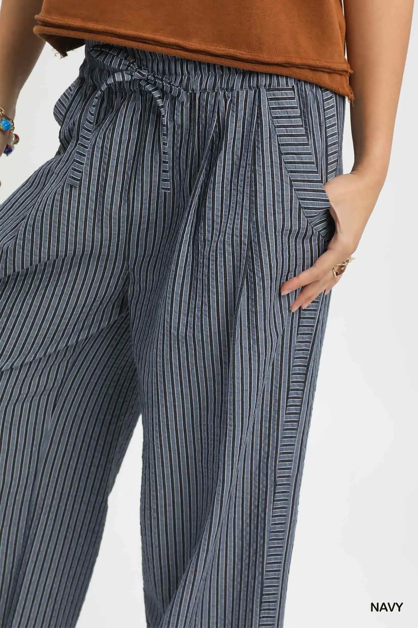 Striped Navy Wide-Leg Pants