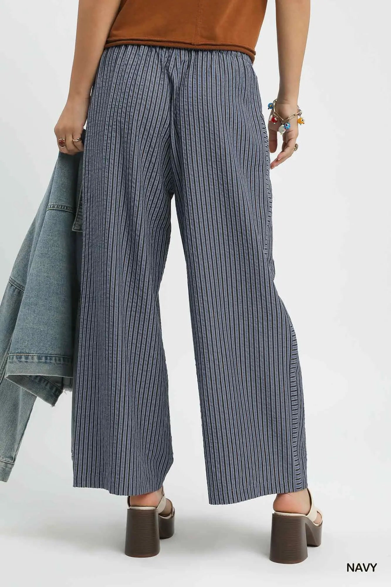 Striped Navy Wide-Leg Pants