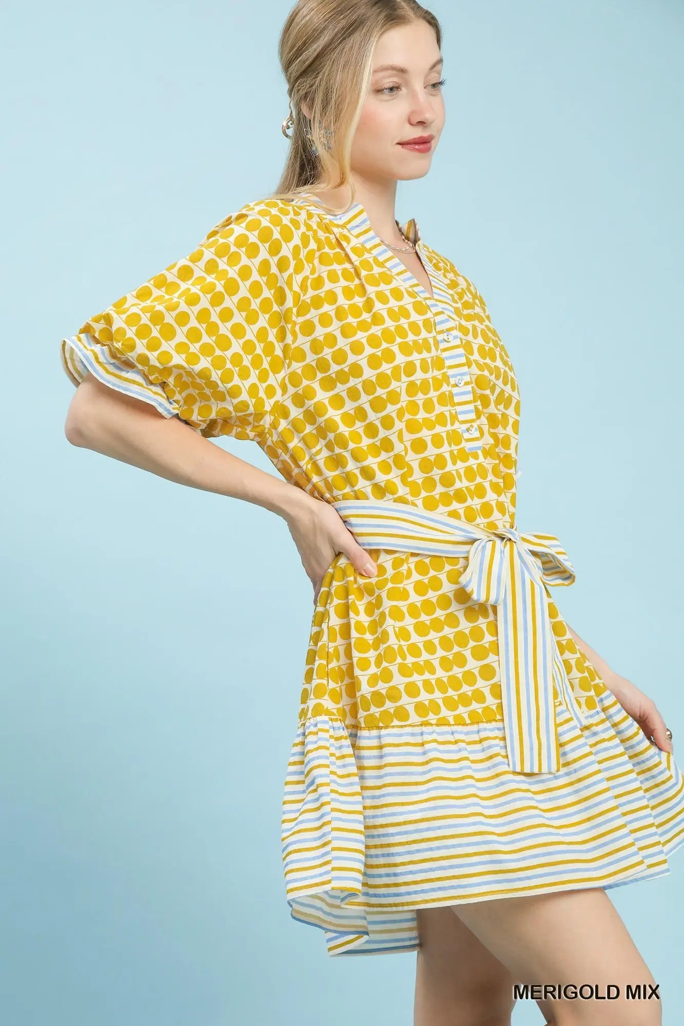 Mix Printed Merigold Short Sleeve Dress