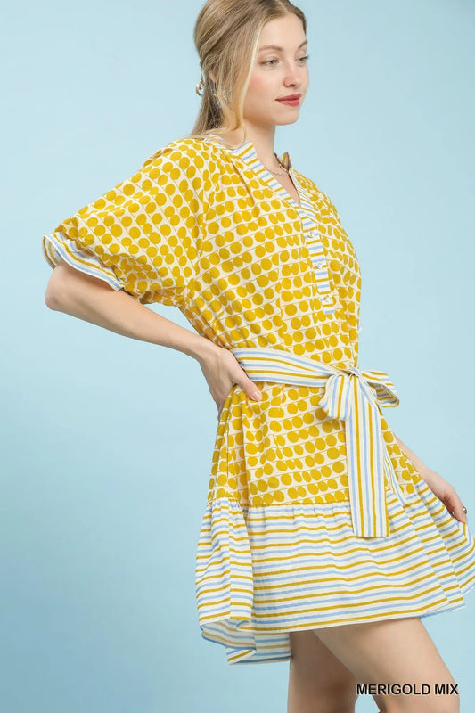 Mix Printed Merigold Short Sleeve Dress