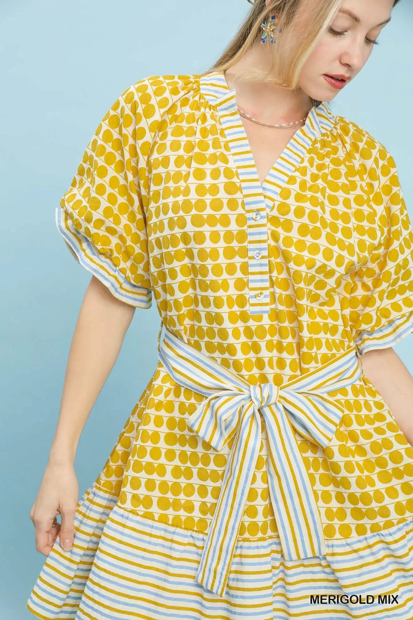 Mix Printed Merigold Short Sleeve Dress