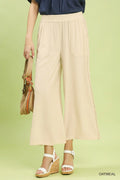 Linen Frayed Side Pocket Wide Leg Oatmeal Pants