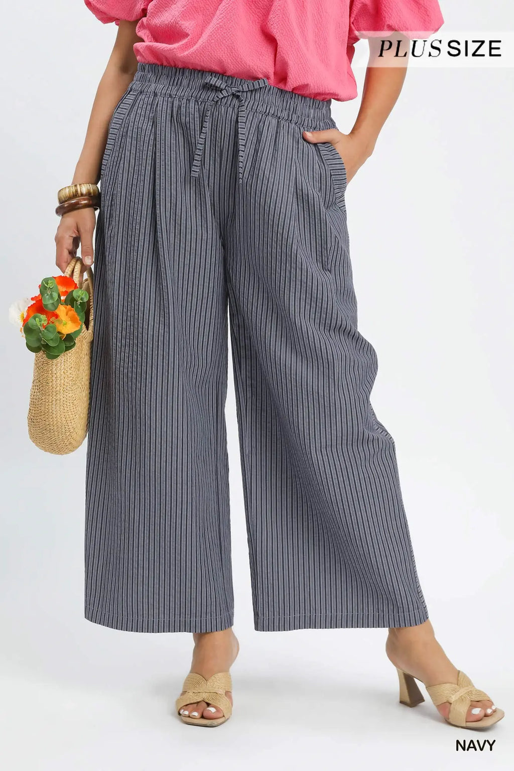 Striped Navy Wide-Leg Pants