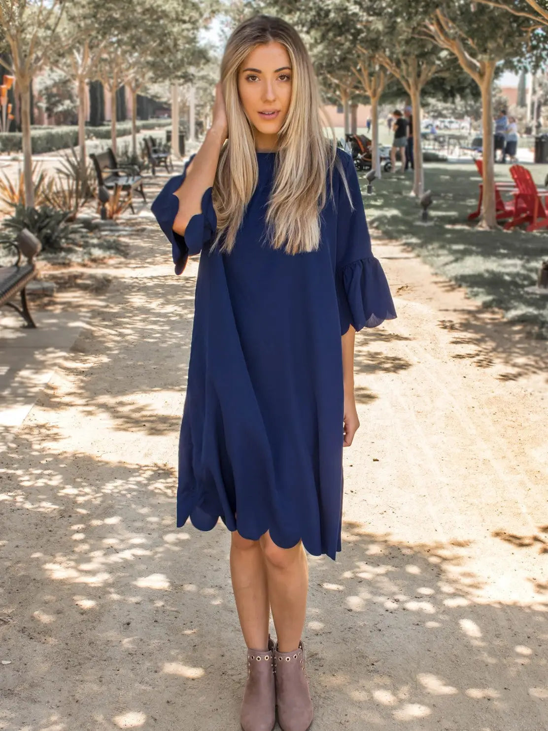 Scallop Edge Navy Haylie Dress