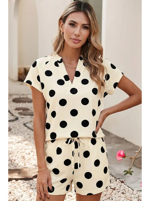 Black & White Polka Dot High Waist Short Sleeve Set
