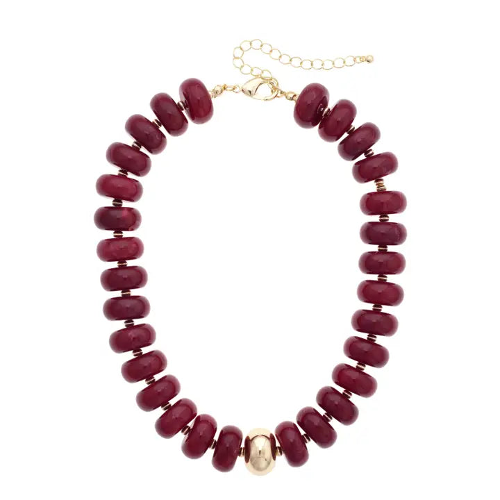 San Sebastian Beaded Maroon Resin Necklace