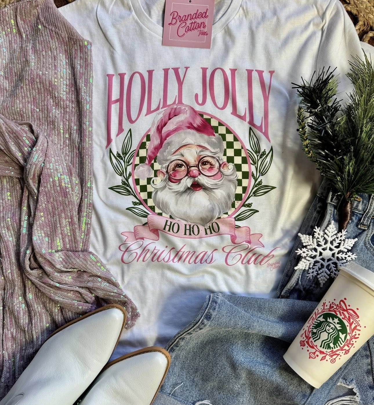 Holly Jolly Pink Santa Tee