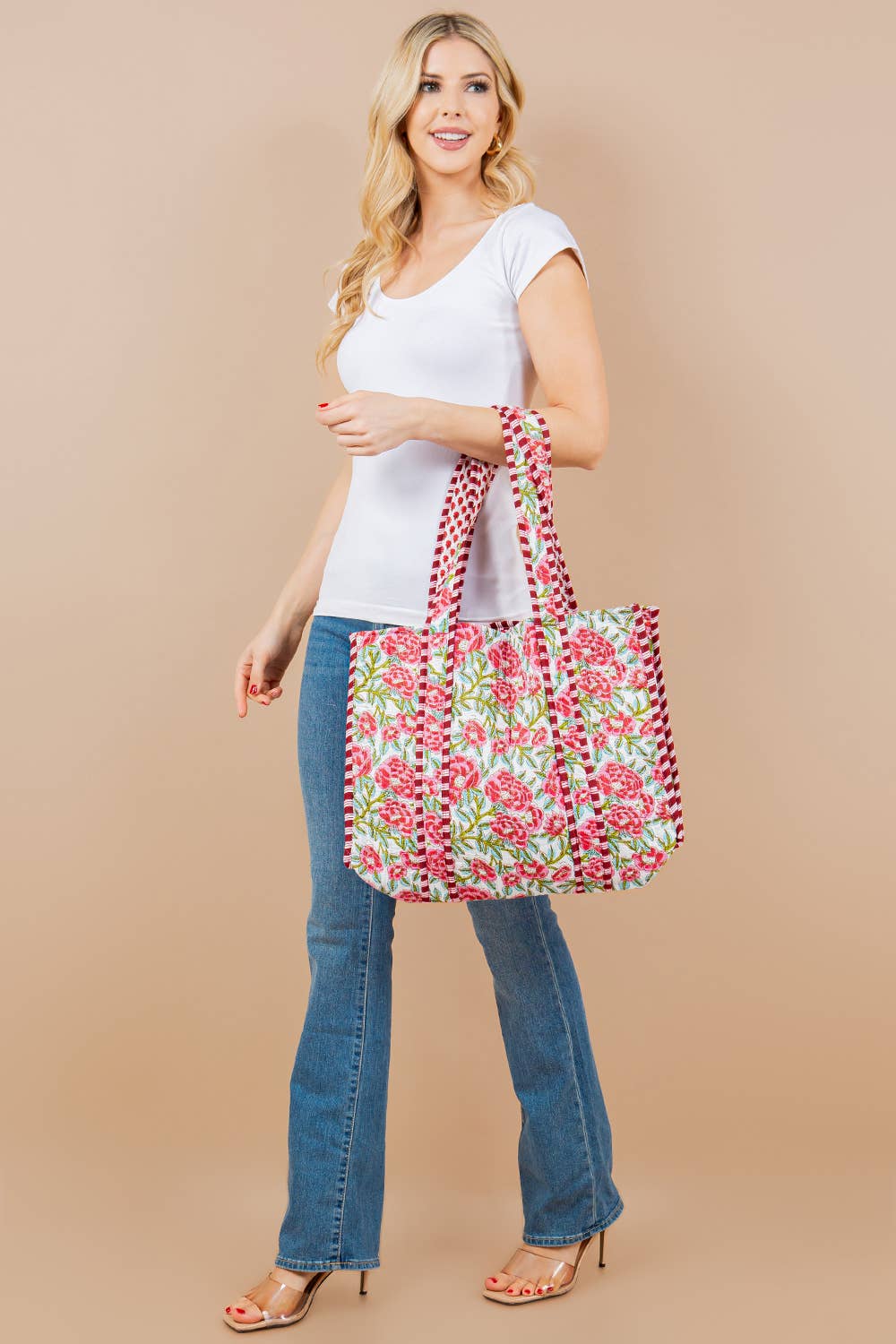 Quilted Tote Bag RED BLUE