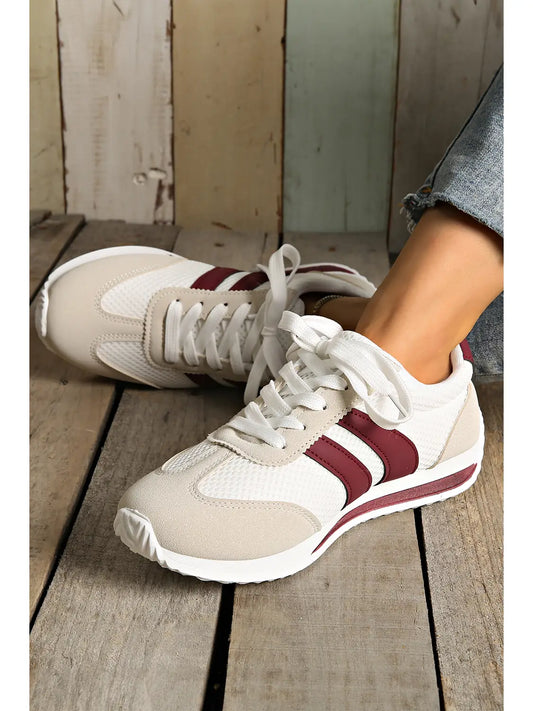 Maroon Color Block Lace Up Sneakers