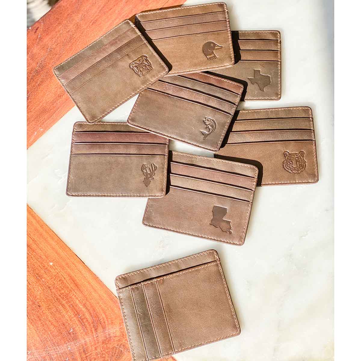 Texas Leather Embossed Slim Wallet   Dark Brown   3.5x4