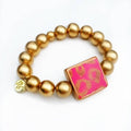 Fuchsia Caramel Leopard Matte Gold Beaded Stacking Bracelet