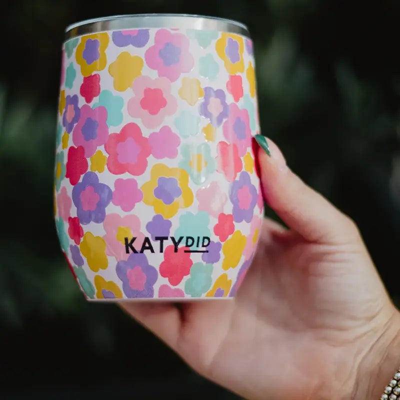Groovy Multicolored Flowers Wine Tumbler